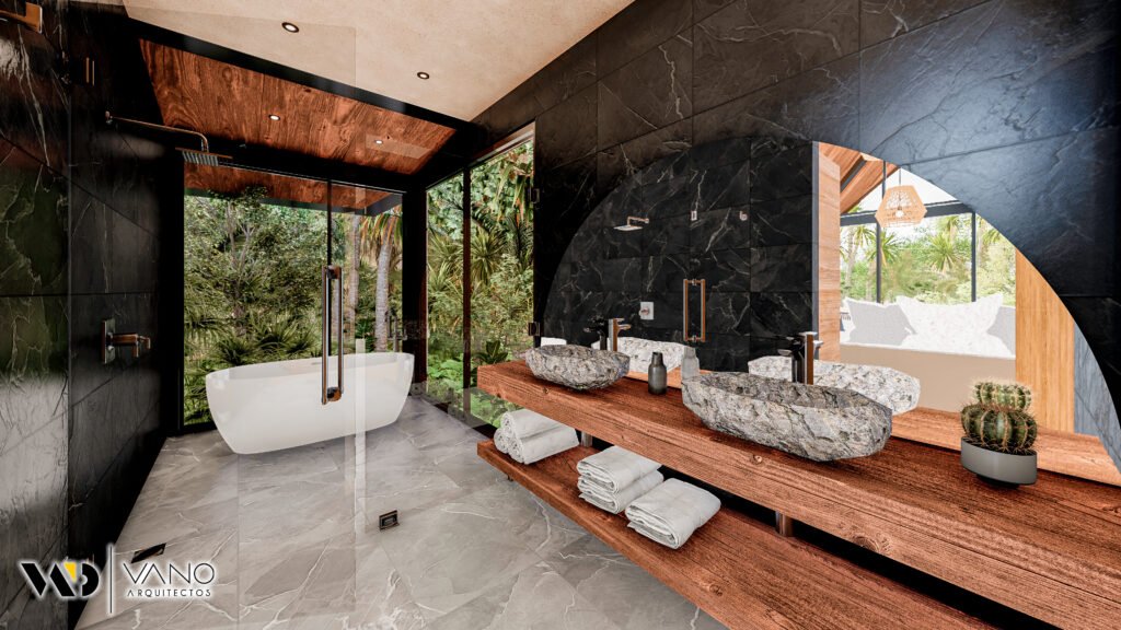 vano arquitectos cabaña ruta de los cenotes exterior cancun baño interior