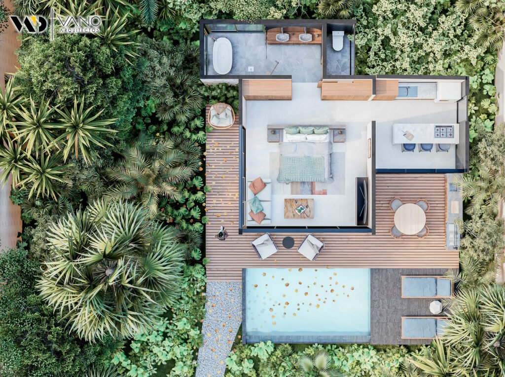 vano arquitectos cabaña ruta de los cenotes exterior cancun planta
