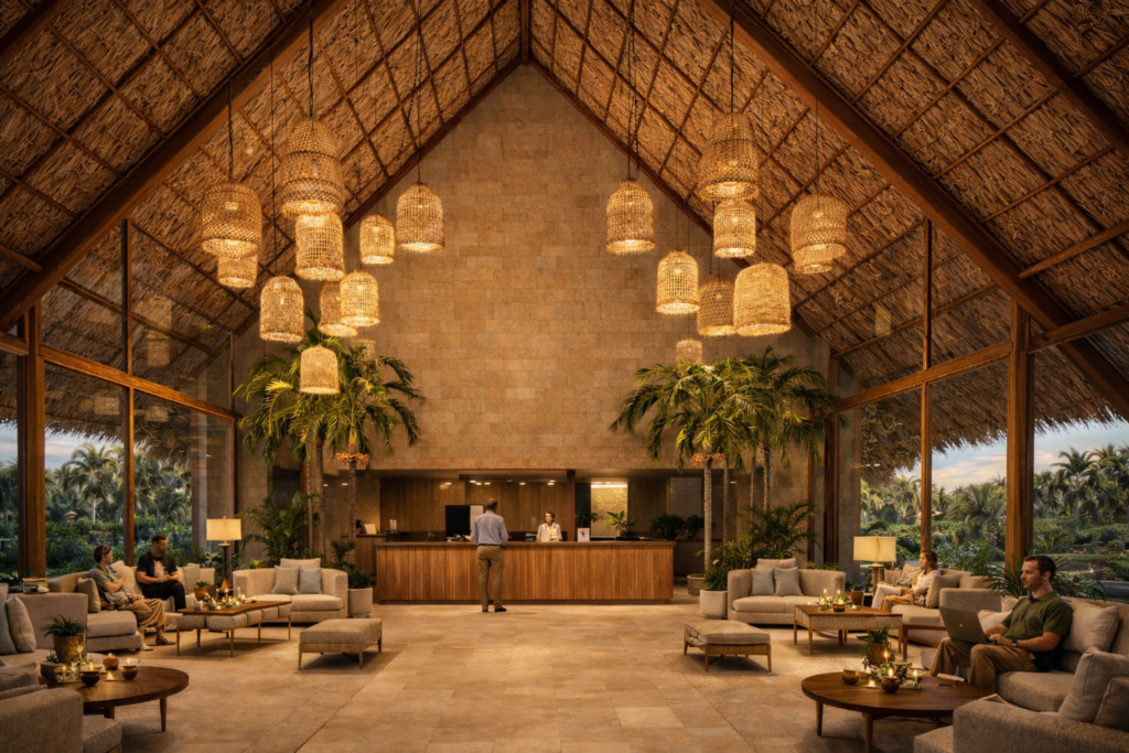 vano arquitectos lobby bahia palapa interior